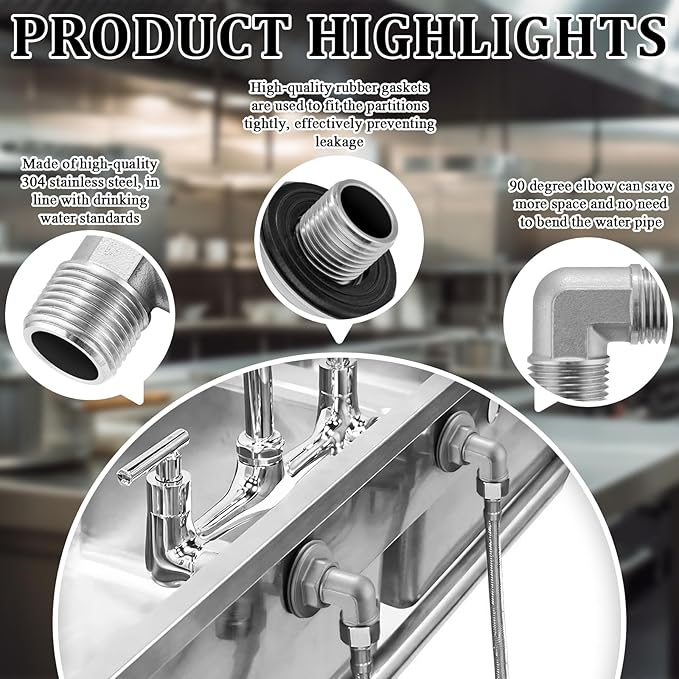 Wall Mount Commercial Faucet Installation Kit,304 Stainless Steel 90 dergee Backsplash Mount Set for Stainless Steel Commercial Kitchen Prep & Utility Sink,Lead-Free 2 Pack