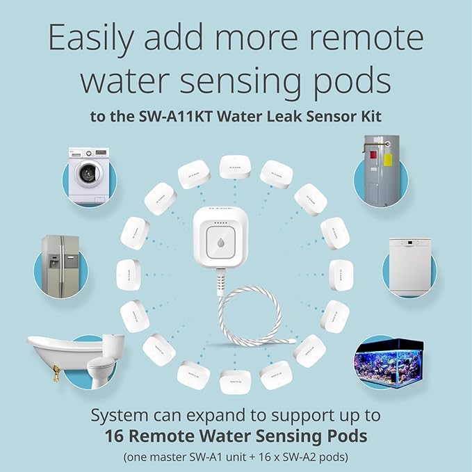 D-Link Add-on Remote Battery-Powered Water Leak Sensing Pod, Long-Range, Compatible Only with SW-A11KT, Single and Multi-Pack (SW-A2)