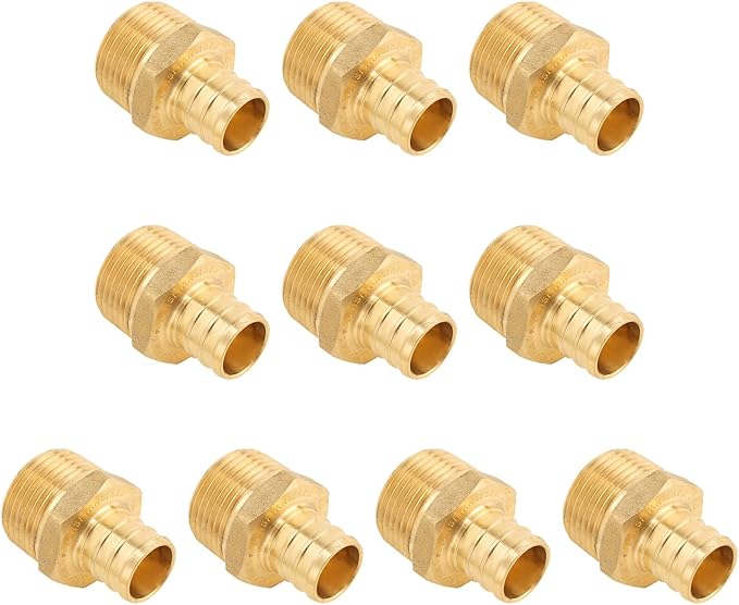 Brass Pipe Fitting 1/2 pex * 1/2 Inch NPT Male Adapter - Anti-Corrosion, Lead-Free, Easy Installation - 5 Year Warranty - Multiple Certifications (Pack of 10)