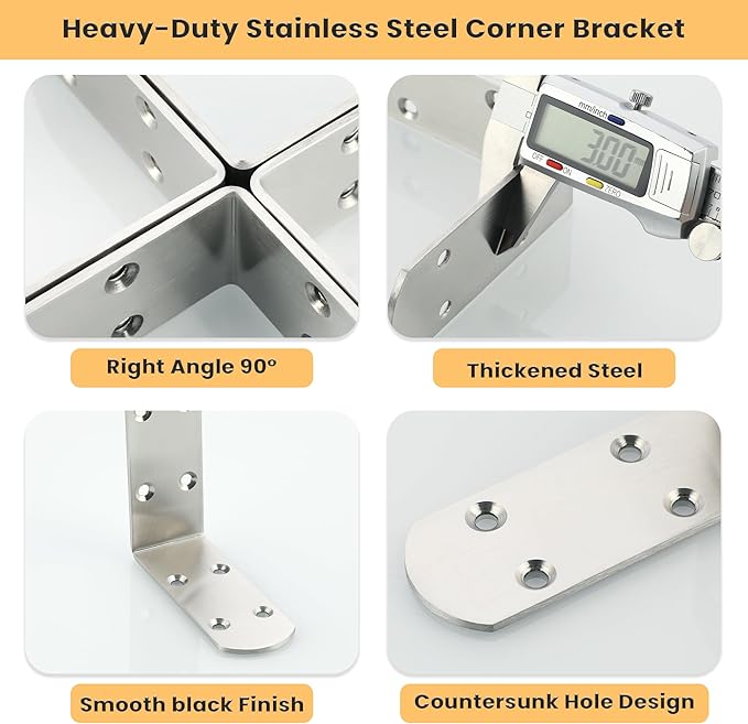Alise 4Pcs Stainless Steel L Brackets for Shelves, Small Floating Shelf Brackets, 90 Degree Right Angle Bracket, Heavy Duty Metal L Bracket Corner Brackets for Wood Furniture (Brushed, 3.94X3.94 in)