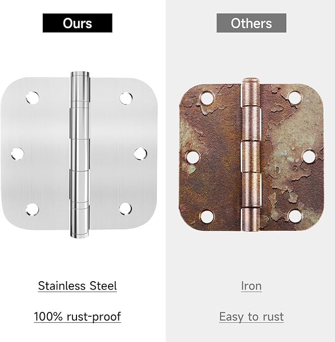 Door Hinges, 3 Pack 304 Stainless Steel Hinges 3.5 inch Hinges for Doors Interior/Exterior Door Hinges with 5/8 Radius Corners
