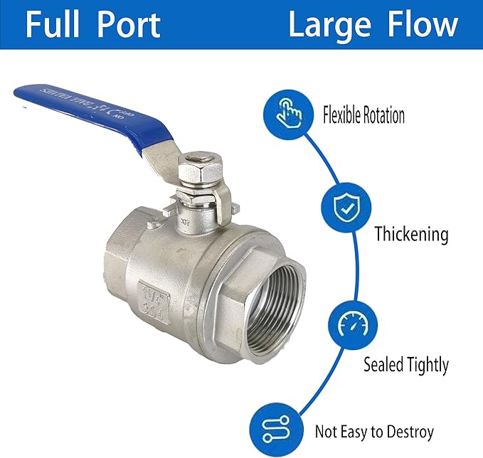 1-1/4" NPT Full Port Heavy Duty Ball Valve Stainless Steel 304 For Water,Oil and Gas with Blue Handles（1000WOG）