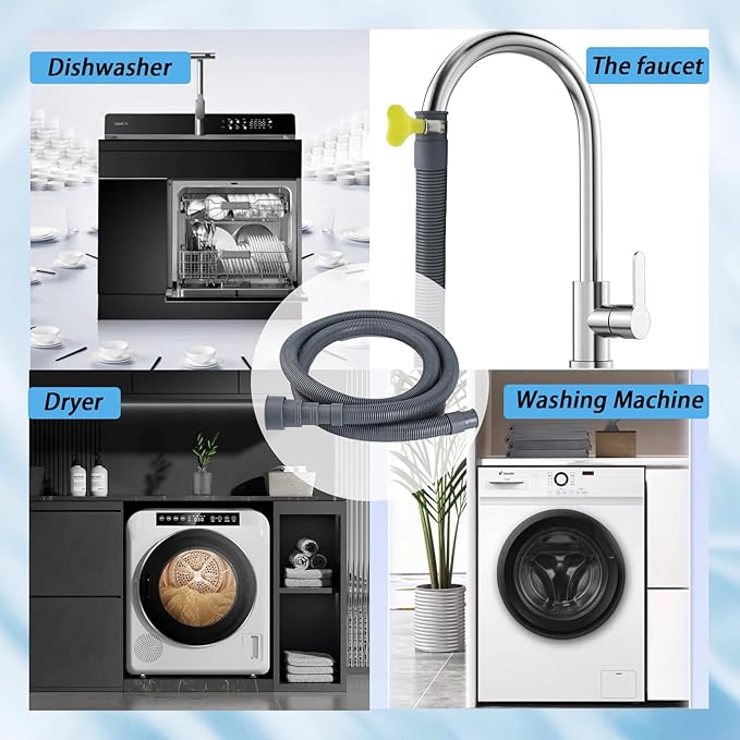 10 FT Washing Machine Drain Hose, Flexible Dishwasher Drain Hose Extension Kit, Universal Washer Drain,Corrugated Washer Hose with 1 Adapter, 2 Clamps, 1 U-Bend Holder