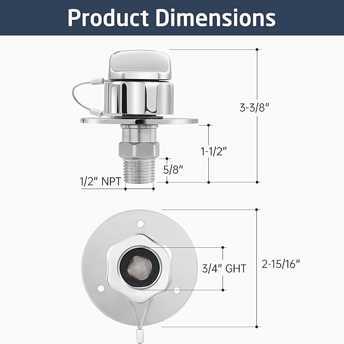 KES All Metal RV Water Inlet Connection with Check Valve, 18/8 Stainless Steel RV City Water Inlet Replacement, Upgraded Leak-Proof Design for Camper, Trailer, Marine & Boat, Chrome, RWI200-CH