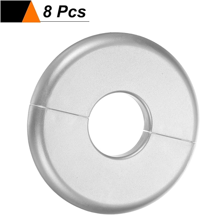 HARFINGTON 8pcs Wall Split Flange 26.5mm/1" Self-Adhesive Plumbing Cover Plates ABS Plastic Round Escutcheon Plate Buckle Design for Water Pipe Bathroom Kitchen Decoration, Silver Tone