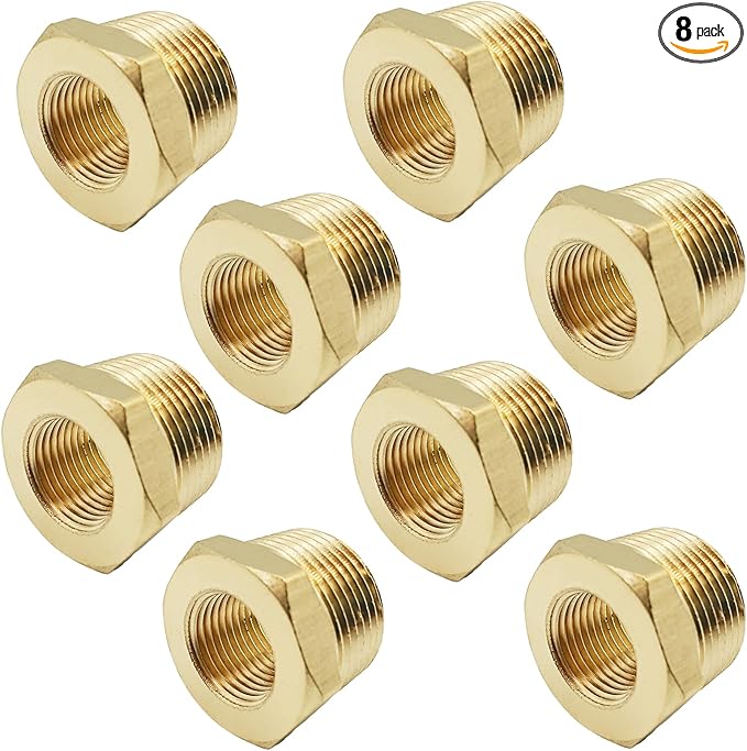 Brass Pipe Fitting Reducer Hex Bushing 3/8 NPT Male x 1/8 NPT Female (Pack of 8)