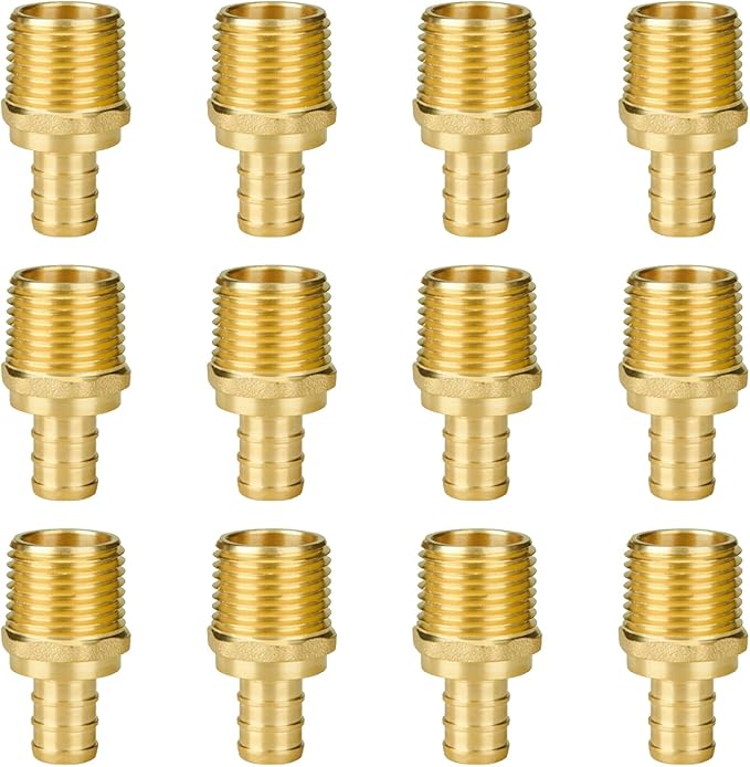 SUNGATOR 12-Pack 1/2" NPT to 1/2" PEX Male Adapter, No Lead Brass, NSF, UPC Certified