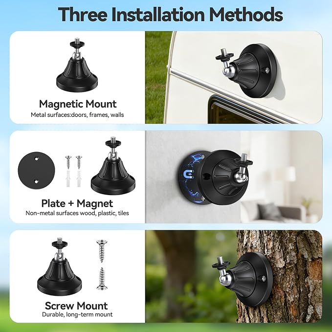 Magnetic Wall Mount for Security Cameras, Universal 1/4″ Screw, Adjustable Angle, Strong Magnet, No-Drill, Indoor/Outdoor, Tabletop & Wall Cameras, Compatible with Ring, Arlo, Wyze (Black, 1 Pack)