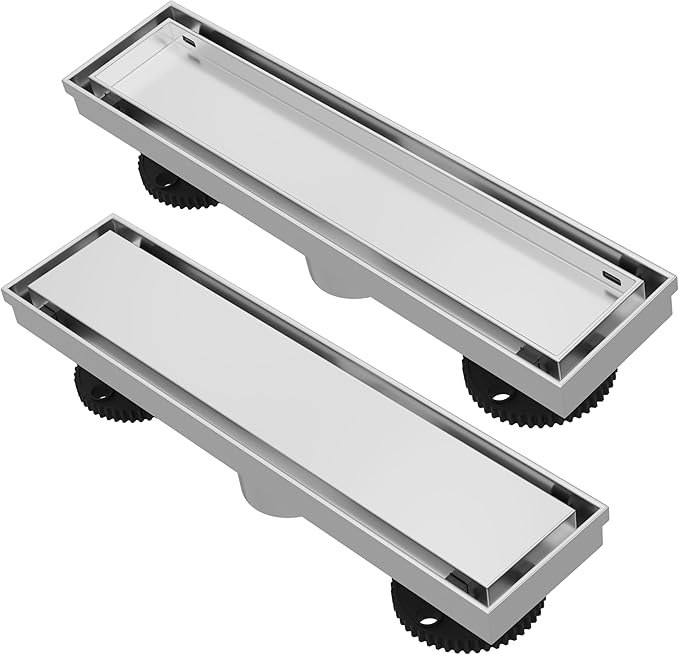 12 Inch Linear Shower Drain Brushed Floor Drain with Removable SUS304 Stainless Steel CUPC Certificate and 2-in-1 Tile Insert Grate Cover