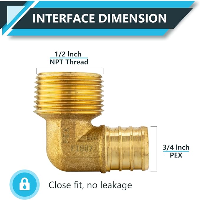 (100-Pack) PEX Fittings, Pex 3/4" x 1/2" Male Threaded NPT Elbow Adapter, Brass Crimp Fittings, for PEX Tubing Pipe Plumbing, ASTM F1807(PEX1807101-100Pack)