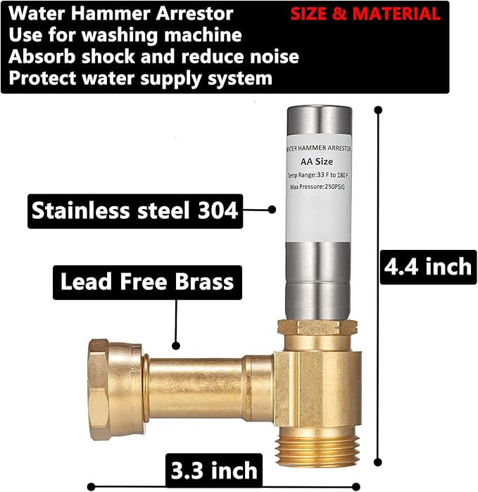 (2 Pack) Lidertik Water Hammer Arrestor for Washing Machine and 3/4 inch Garden Hose, Stainless Steel Chamber and 2 More Washers, Absorb Shock and Reduce Noise LI-XYJSC-BXG-A(2 PCS)