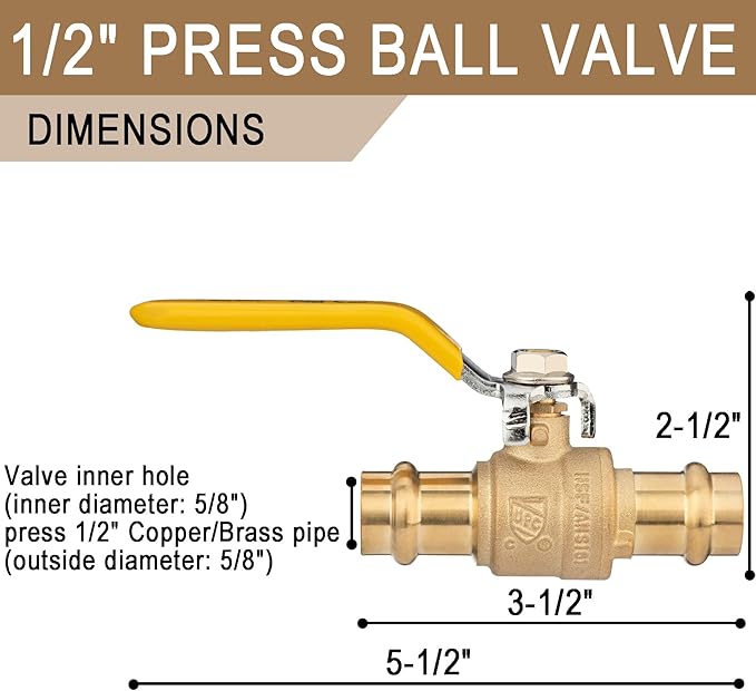 [10 Pieces] Lingmfg 1/2" Press Ball Valve Propress Shut Off Valve For 1/2" Copper/Brass Tubing LING-BV1-1/2PS-10