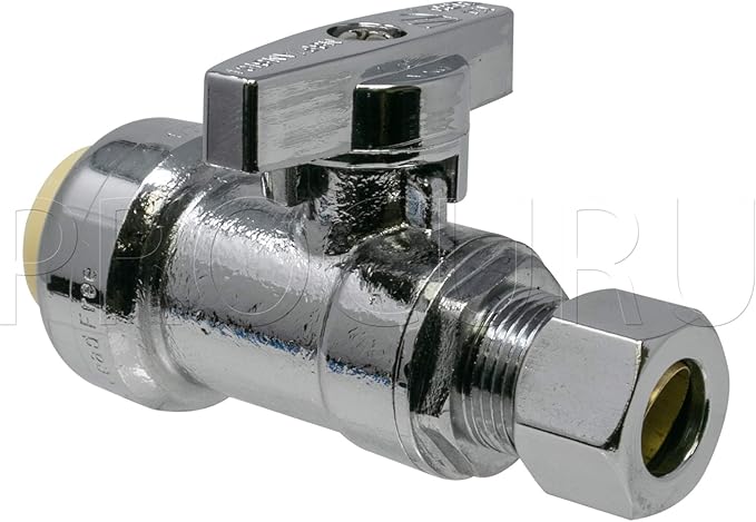 [10-Pack] PROCURU PushFit Straight Stop Valve 1/2" Push x 3/8" OD Comp, Quarter-Turn, Faucet/Toilet Shut Off Valve (8X8022-10P)