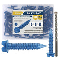 108Pcs 1/4 x 1-3/4 in Concrete Screws with Drill bits,Masonry Screws for Concrete Assortment Kit,Hex Head Block Cement Stacoo Screws and Anchors,Diamond Point,Blue Coated(2LB)