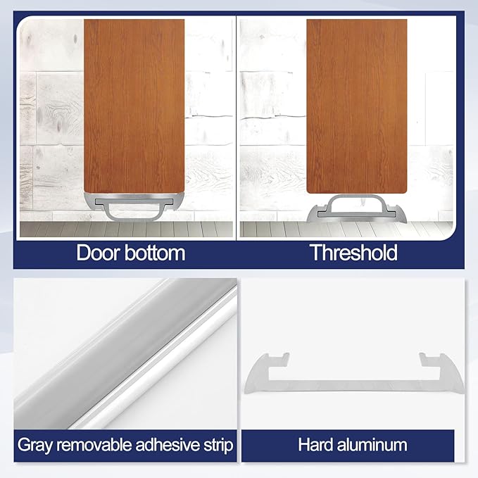 Tandefio 2 Pcs 36"L Aluminum Threshold or Door Bottom with Vinyl Seal 1-1/4"W x 3/8"H Mini Threshold Door for Interior Exterior Fluted Doorway Floor Transition Seal Strip Weatherproof