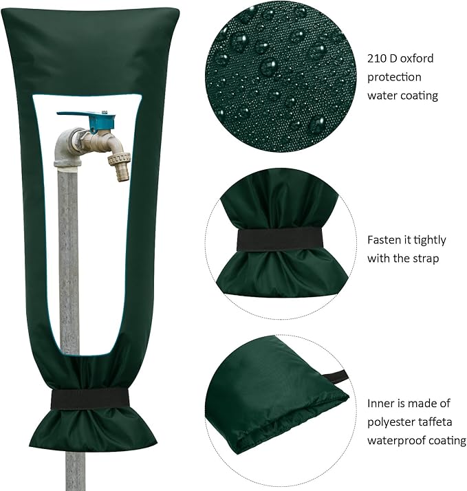 Frienda Outdoor Faucet Cover for Winter Freeze Protection 25'' x 10'' Winter Outside Large Backflow Preventer Insulation Spigot Hose Bib Cover for Garden Lawn Faucet Yard Hydrant(Green,2 Pieces)