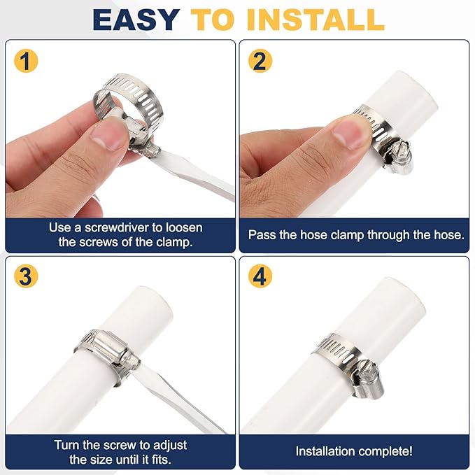 PATIKIL 20 Pcs Adjustable Hose Clamps,1/4"-1/2" (6mm-12mm) 304 Stainless Steel Worm Gear Drive Duct Pipe Clamp for Plumbing Automotive Mechanical Hose Connections, Silver