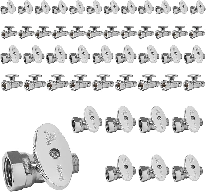 50-Pack Foskan Straight Stop Valve 3/8" OD x 1/2" FIP,1/4 Turn Straight Shut off Valve,Chrome Plated Brass