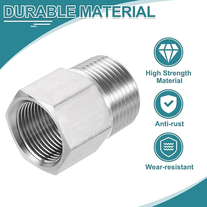 uxcell Pipe Fitting Reducing Adapter, 3/4" NPT Male x M22 Female 304 Stainless Steel Reducer Connector for Water Oil Air Pressure Gauge, Silver