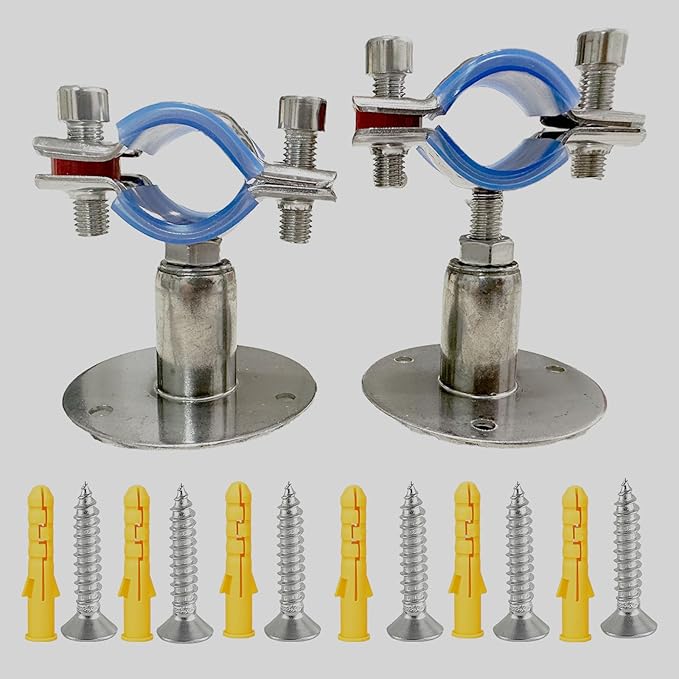 2PCS Wall Mount Ceiling Mount Pipe 304 Stainless Steel Pipe Supports Pipe Standoff Adjustable Height 30-60mm（1.18"-2.36"） for OD Pipe 32-34mm(1.26-1.34in)