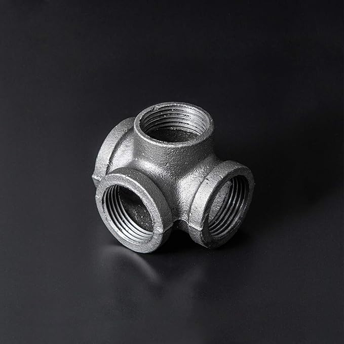 3/4" 4-Way Side Outlet Tee, Home TZH Malleable iron Pipe Fittings for Industrial vintage style, Flanges with Threaded Hole for DIY Project/Furniture/Shelving Decoration (10, 3/4")