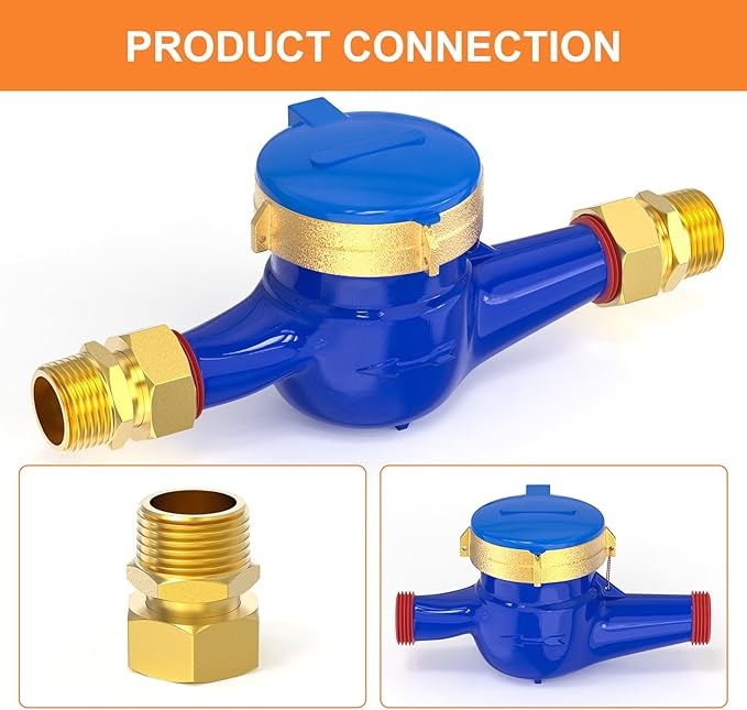 GASHER 5Pcs Brass Water Meter Pipe Fitting，1/2" NPT Male x 1/2" Female Adapter Pipe Fitting