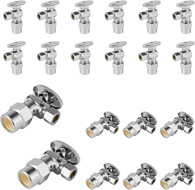 20-Pack Foskan CPVC Angle Stop Valve,1/4 Turn Shut off Valve 1/2" CPVC x 3/8" OD,Chrome Plated Brass