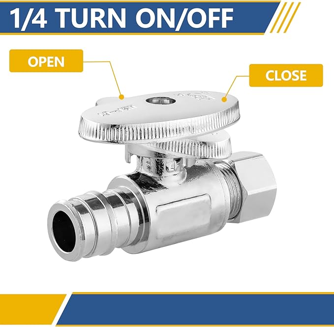 Straight Stop Valve,1/2 Inch Pex Expansion X 3/8 Inch OD Compression Straight Shut-off Valve with 1/4 Turn on/off (Pack of 10,ASTM F1960)(VALVE098-10Pack)
