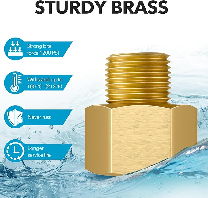 2PCS Brass Pipe Fitting, 1/4" Female x 1/8" Male NPT Thread Brass Hex, Adaptor 1200psi High Pressure