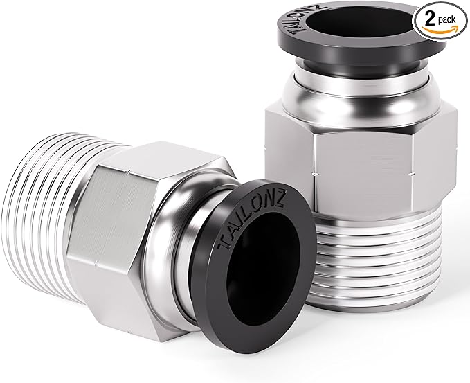 TAILONZ PNEUMATIC Male Straight 3/8 Inch Tube OD x 3/8 Inch NPT Thread Push to Connect Fittings PC-3/8-N3 (Pack of 2)