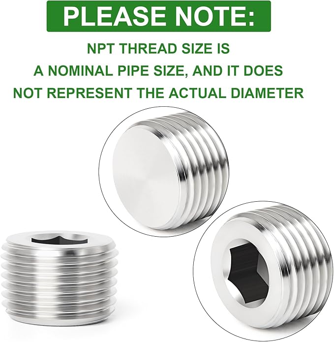 TAISHER 20PCS 304 Stainless Steel Internal Hex Thread Socket Pipe Plug Fitting 3/8" NPT Male