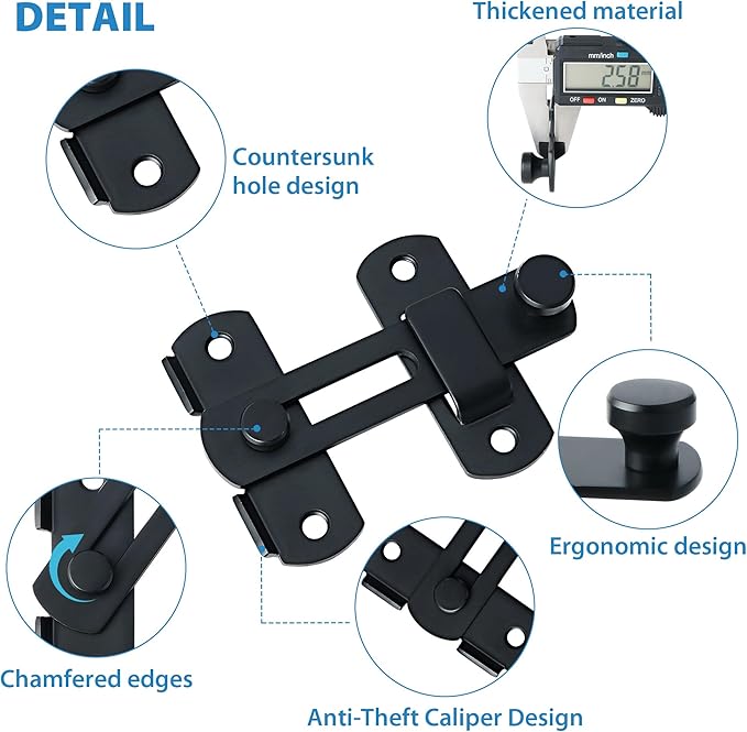 Alise 4 inch Flip Latch Gate Latches, Safety Door Lock for Barn Wood Fence Sliding French Doors,Heavy Duty SUS304 Stainless Steel Gate Hardware Matte Black MS9500-B