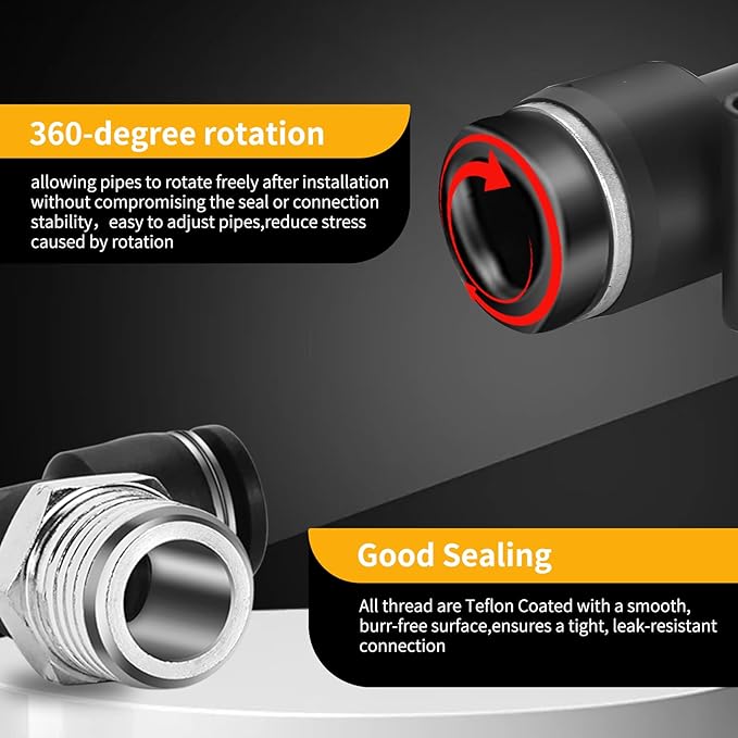 Push to Connect Fittings kits,6mm Tube OD x 1/8 Inch NPT Thread Male Elbow and Straight Pneumatic Quick Connect Air Hose Fitting kits Tube Fittings Air Fittings 24Pcs