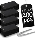 200 Pcs 6 1/4 x 3 1/8 Plastic Shipping Tags with Wire - Double-Sided Writable Price Tags for Retail - Rectangle Tie On Labels for Engraving Equipment, Garage, Moving (Black)