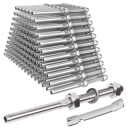 BLIKA 120 Pack Cable Railing Swage Threaded Stud Tension End Fitting Terminal for 1/8" Deck Cable Railing, T316 Stainless Steel, Cable Railing Tensioner 1/8" for 2"x2" Wood/Metal Post