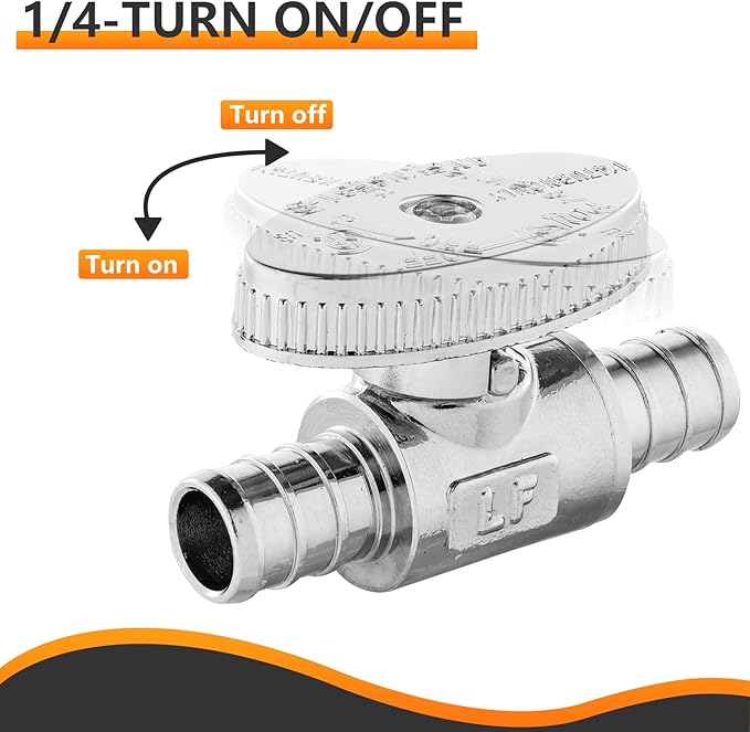 10-PCs HeSun Pex Barb Crimp Straight Stop Valve, 1/2" PEX x 1/2" PEX Straight Stop, 1/4 Turn Shut Off Valve for Bathroom, ASTM F1807(VALVE105-10)
