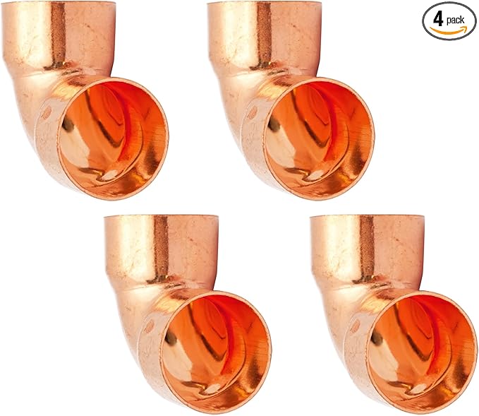 4Pcs 3/4 Inch ID 0.8mm Thick Pure Copper 90 Degree Elbow, Short Radius Pipe Fitting with Sweat Solder Connection for Plumbing HVAC Refrigeration System