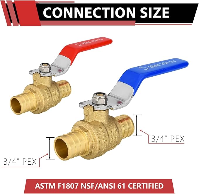 (Pack of 10) EFIELD 3/4 Inch Pex Brass Full Port Shut-off Ball Valve for Hot and Cold Water, UPC Certified,(VALVE013)