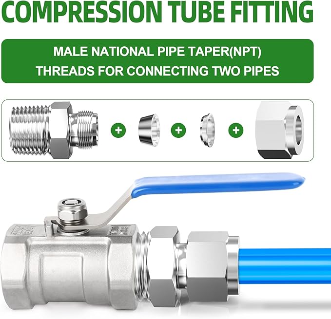 TAISHER 5PCS 304 Stainless Steel Compression Tube Pipe Fitting Connector, 1/4" Tube OD x 1/2" NPT Male Straight Adapter