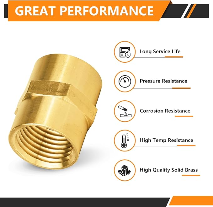 100-PCs HeSun Brass Pipe Fitting, 1/2" NPT Female x 1/2" NPT Female Hex Pipe Adapter