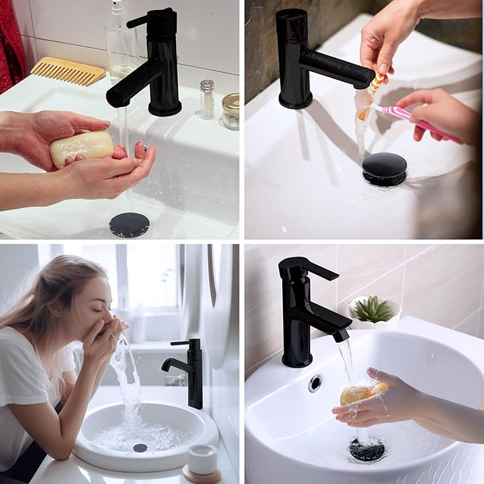 Hibbent All Metal 2 in 1 Bathroom Sink Stopper, Universal Pop Up Drain Strainer, Brass Bullet Core Push Type Stopper for 1.1''~2.3'' Basin, Big Push Button, Anti Clogging Filter, Oil-Rubbed Bronze