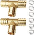 2PCs 1" Brass Hose Barb Fitting Tee 3 way Barbed Splicer Mender Union Fitting with 6PCs Hose Clamp for Oil Water Air
