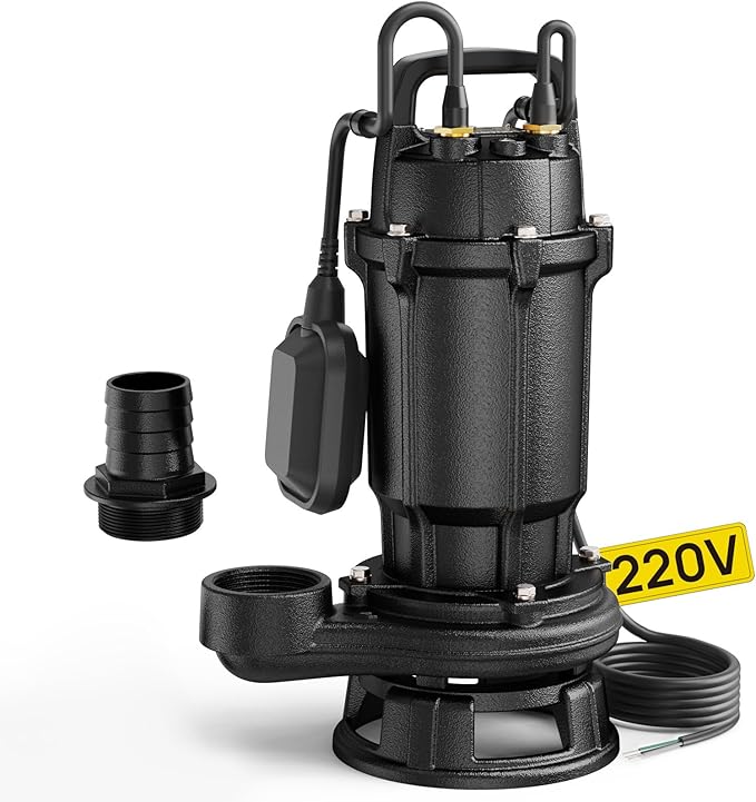 Aquastrong 1 HP Sewage Grinder Pump, 220V 4200 GPH Sewage Pump 2 inch Discharge with Auto Float Switch for Basement Sump Basin and Sewage Well