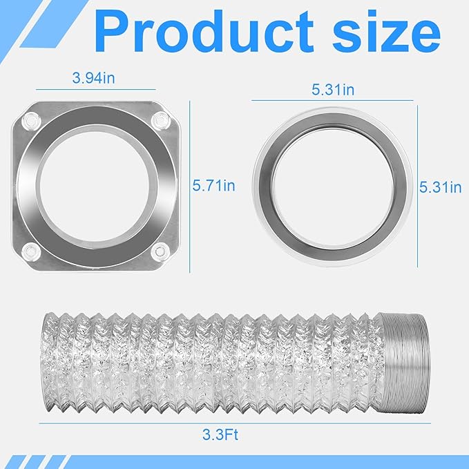 Magnetic Dryer Vent Connector Kit DV180 Aluminum Alloy Shell Magnetic Dryer Vent Easy to Clean, Includes 3.3ft Long Dryer Vent Hose & 2 Clamps