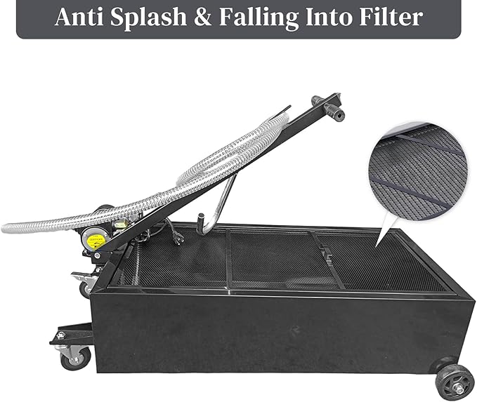 25 Gallon Oil Drain Pan with Electric Pump, Low-Profile Oil Pans for Changing Oil, T-Handle and J-Hook Makes Drain Easier, Black