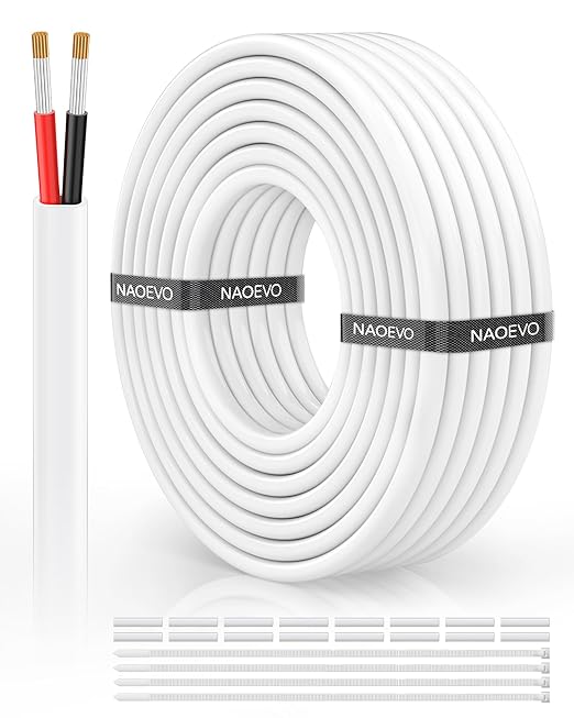 NAOVEO 10 Gauge Wire 2 Conductor Electrical Wire, 10 AWG Stranded PVC Tinned Copper Cable, Flexible/Low Voltage Automotive Wiring for LED Lamps, Marine, Speaker, Appliances (30FT)