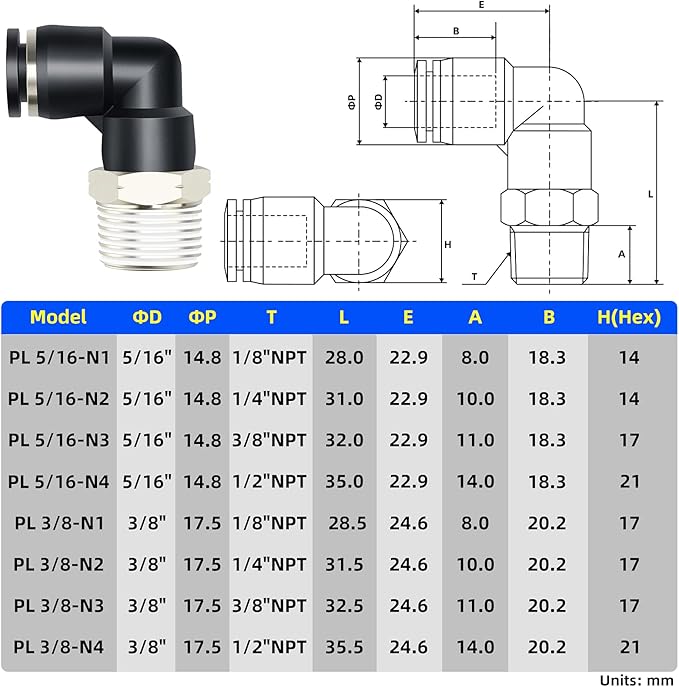 TAILONZ PNEUMATIC Elbow and Straight Combination 5/16 Inch Tube OD x 3/8 Inch NPT Thread Push to Connect Fittings PC-5/16-N3+PL-5/16-N3(Pack of 12)