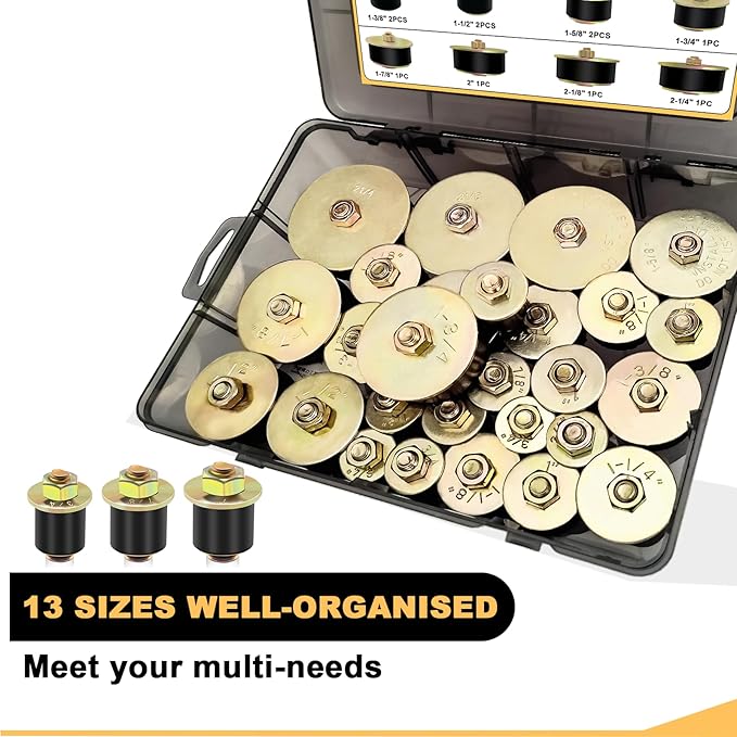 Siptenk 27pcs Expandable Freeze Rubber Plugs Assortment Kit, 13 Sizes Automotive Frost Expansion Plug Fit Hole 3/4" to 2-3/8" (19mm - 60mm)