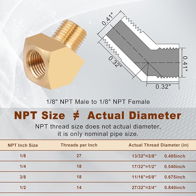 5pcs 1/8” Brass Fittings 45 Degree Barstock Street Elbow 1/8" NPT Male Pipe to 1/8" NPT Female Pipe Elbow Forged Brass Pipe Fittings