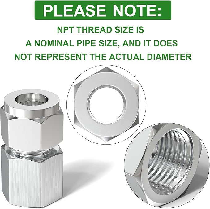 TAISHER 5PCS 304 Stainless Steel Compression Tube Pipe Fitting Connector, 1/2" Tube OD x 3/8" NPT Female Straight Adapter